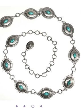 Turquoise stone and silver chain belt festival boho western One Size Adjustable
